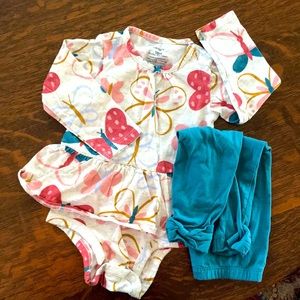 Carter’s Skirted Onsie/Leggins Set, Sz 18mos, Butterflies, Blue & Pink
